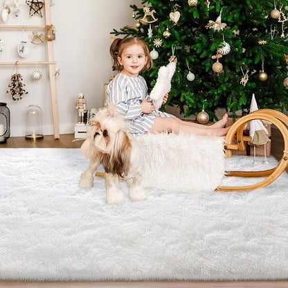 Super Soft Fluffy Shaggy Rugs 5x8 Feet for Living Room Bedroom, Fuzzy Plush Area Rugs for Girls Kids Room Nursery Home Decor, Furry Dorm Rug Cute Non-Slip Indoor Floor Carpet, Cream White