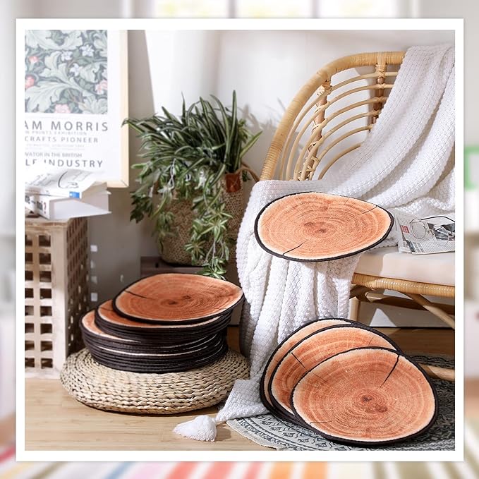Woanger 24 Pcs Carpet Circle Seats 13.78 Inch 3D Digital Print Wood Tree Round Kids Floor Cushion Soft Warm Small Mat Circle for Preschool Classroom Seating Home Couch Sofa Bedroom Living Room Decor