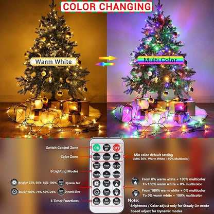 Joomer Christmas Lights 262FT 800 LED Color Changing Christmas Tree Lights Outdoor with Timer, Remote, Connectable for Christmas Decoration(Warm White to Multicolor)