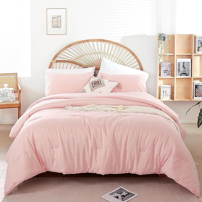 Blush Pink Comforter California King Comforter Set - 3PCS Pink Oversized Boho Beddsing Set Soft Fluffy Microfiber Comforter for All Season (1 Comforter, 2 Pillowcases)