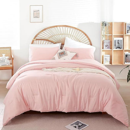 Blush Pink Comforter California King Comforter Set - 3PCS Pink Oversized Boho Beddsing Set Soft Fluffy Microfiber Comforter for All Season (1 Comforter, 2 Pillowcases)