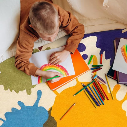 Colorful Area Rug, 5'x7' Classroom Rug for Kids, Paint Splash Washable Rug for Playroom, Non-Slip Rainbow Nursery Rug Soft Living Room Carpet for Bedroom Dining Room Kids Room
