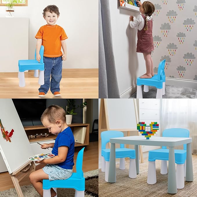 burgkidz Plastic Toddler Chair, Durable and Lightweight Kids Chair, 9.3" Height Seat, Indoor or Outdoor Use for Toddlers Boys Girls Blue