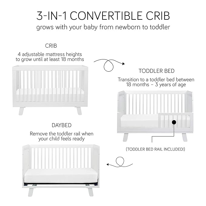 Babyletto Hudson 3-in-1 Convertible Crib with Toddler Bed Conversion Kit in White, Greenguard Gold Certified , 53.75x29.75x35 Inch (Pack of 1)