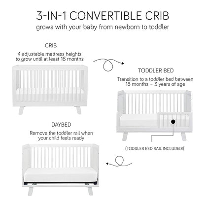 Babyletto Hudson 3-in-1 Convertible Crib with Toddler Bed Conversion Kit in White, Greenguard Gold Certified , 53.75x29.75x35 Inch (Pack of 1)