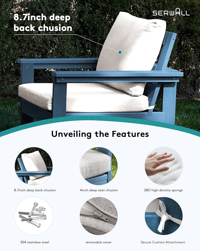 SERWALL HDPE Patio Coversation Set, 7-piece Outdoor Sectional Sofa Set, All Weather Patio Couch Set Patio Furniture for Balcony, Deck, Navy Frame with Khaki Cushion
