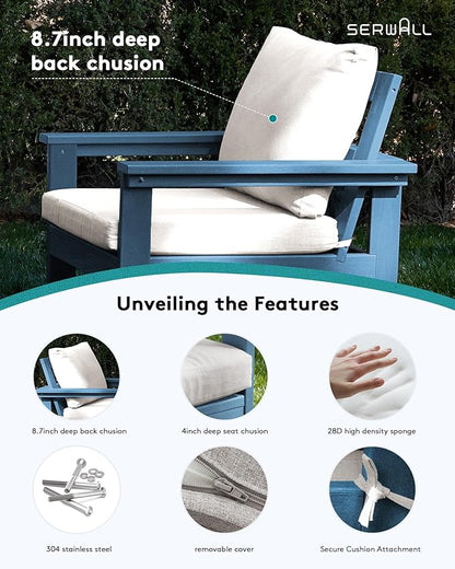 SERWALL HDPE Patio Coversation Set, 7-piece Outdoor Sectional Sofa Set, All Weather Patio Couch Set Patio Furniture for Balcony, Deck, Navy Frame with Khaki Cushion