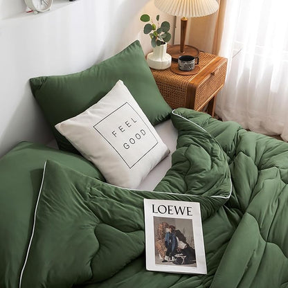 COTTEBED 3 Pieces Softness Comforter Set KING Size Bed, California Cal King Jersey Knit T-Shirt Feel Ultra-Soft Comy Lightweight 1 Bedding Quilt Blanket Conforter & 2 Pillowsham All Season Olive Green