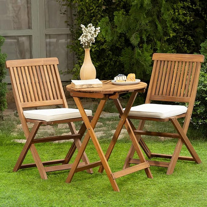 Heavy Duty 400lbs Capacity Patio Bistro Set 3 Piece Outdoor, Folding Chairs w/Cushion, Round Table-Upgrade 2024