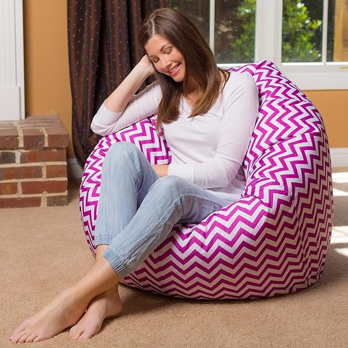 Posh Beanbags Bean Bag Chair, X-Large-48in, Pattern Chevron Purple and White