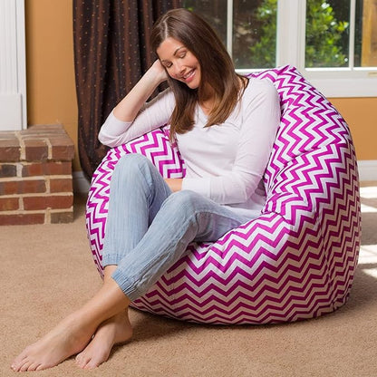 Posh Beanbags Bean Bag Chair, X-Large-48in, Pattern Chevron Purple and White