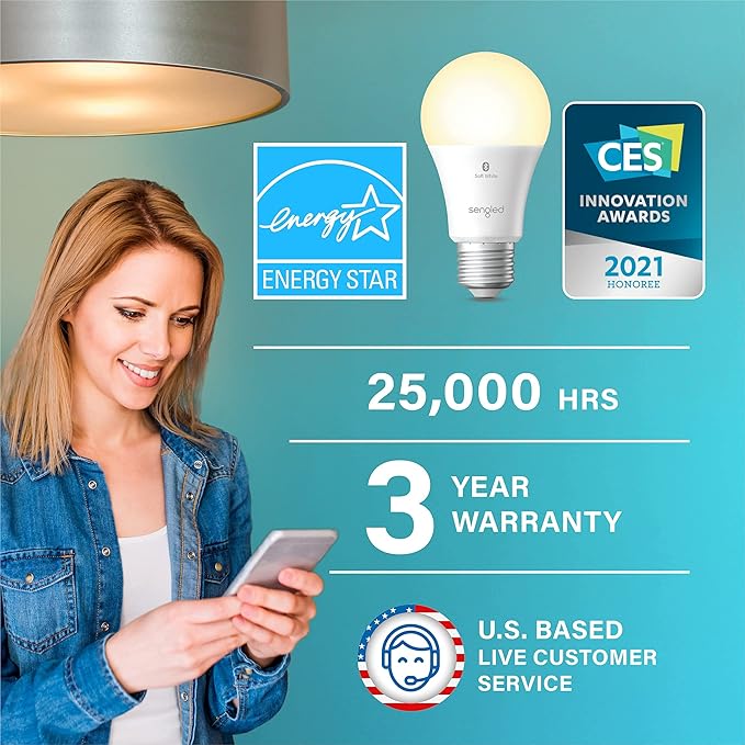 Sengled Alexa Light Bulb, S1 Auto Pairing with Alexa Devices, Warm Light Bulbs, Smart Light Bulbs that Work with Alexa, Bluetooth Mesh Smart Home Lighting, E26 60W Equivalent, 800LM, 3-Pack