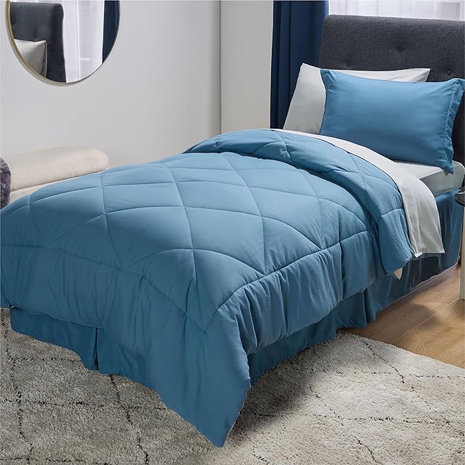 Bedsure Blue Twin XL Comforter Set - 5 Pieces Reversible Blue Bed Set Twin XL with Comforters, Sheets, Pillowcase & Sham, Blue Bedding Set for College