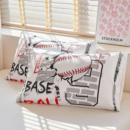 Baseball Bedding Full,Sports Comforter Set for Boys,Teen Boy Bedding Sets, Boys Baseball Comforter Set with 2 Pillowcases