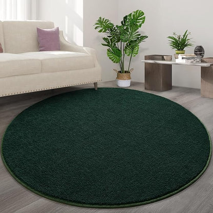 Round Area Rugs for Bedroom Living Room, 5x5 Dark Green Super Soft Comfy Thickened Memory-Foam Indoor Circle Carpet, Modern Aesthetic Minimalist Carpet for Boys Girls Adults Nursery Home Décor