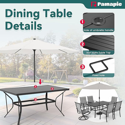 Pamapic 7 Pieces Patio Dining Set, Outdoor Dining Set for Garden Backyard Poolside Deck,Outdoor Table and Chairs Set with 4 Textilene Swivel Chairs ＆ 2 Regular Chairs,Gray
