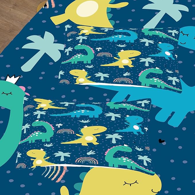 NINENINE Dark Blue Dinosaur Comforter Sets,Full Bedding Sets for Boys,Dinosaur Comforter Sets for Kids,Cartoon Bedding Sets with 1 Comforter 2Pillowcases