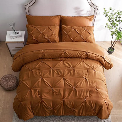 Ubauba 7pc Burnt Orange Comforter Set Full Size, 7 Pieces Pintuck Bed in a Bag Rust Bed Set with Comforter and Sheets, Bedding Comforters & Sets (Rustic, Full)