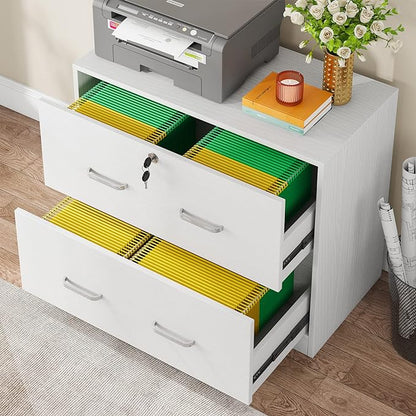 Lateral File Cabinet with 2 Drawers, 31.5 Inches Large Filing Cabinet for Hanging Letter/Legal/F4/A4 Size Files with Lock, Home Office, White