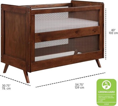 BreathableBaby Breathable Mesh 3-in-1 Convertible Crib (Toddler Bed Kit Sold Separately) — Walnut — Two Adjustable Mattress Heights — Greenguard Gold Certified
