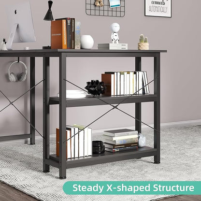 COTUBLR L Shaped Computer Desk, 47 Inch Small Corner Desk with Storage Shelves, Computer Desk Table Laptop Table Writing Desk Study Table for Home Office Workstation Small Spaces (Grey Oak)