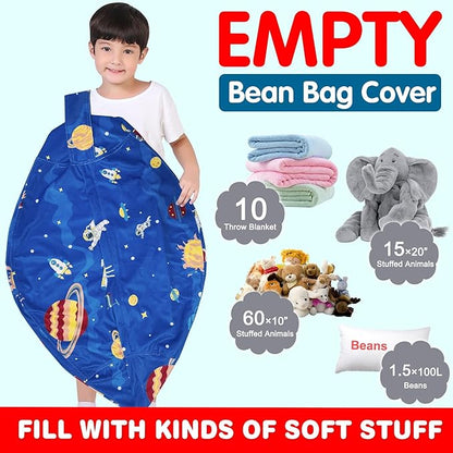 Lukeight Stuffed Animal Storage Bean Bag Chair Cover for Kids, Zipper Beanbag Chair Cover for Organizing Toddler & Kids' Rooms Plush Toys (Outer Space Velvet, Large)