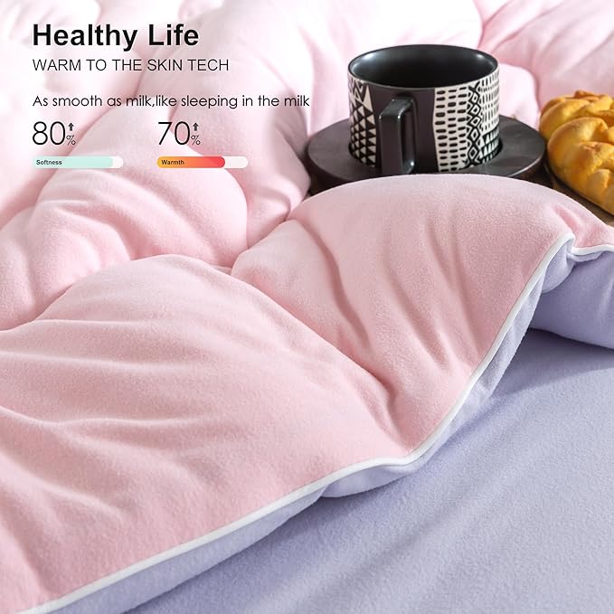 COTTEBED Reversible Ultra-Soft Warm King Size Comforter Set, California Cal King Down Comforter Cozy Fully Breathable Bedding 1 Down Alternative Quilt and 2 Pillowsham Winter Pink and Purple