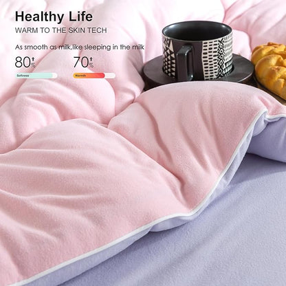 COTTEBED Reversible Ultra-Soft Warm King Size Comforter Set, California Cal King Down Comforter Cozy Fully Breathable Bedding 1 Down Alternative Quilt and 2 Pillowsham Winter Pink and Purple