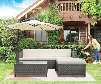 5 Piece Outdoor Patio Sectional Furniture Set, Weather Resistant Rattan Outside Couch, Waterproof Conversation Sofa for Balcony, Porch, Backyard, Deck, Garden,Beige