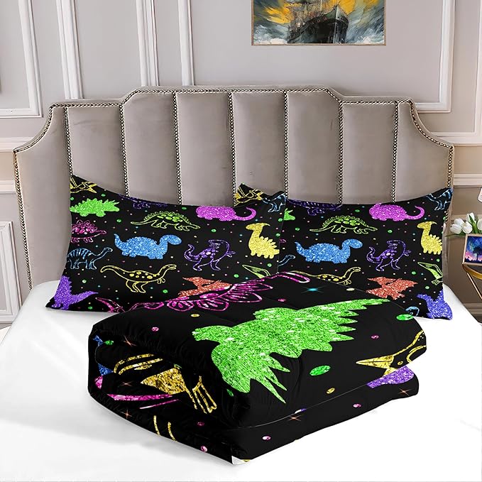 Cartoon Dinosaur Bedding Full Size, Kids Dinosaur Comforter Set for Boys Dinosaur Print Kids Bedding Set Soft Teens Boys Comforter Set Full Size (1 Comforter 2 Pillowcase)
