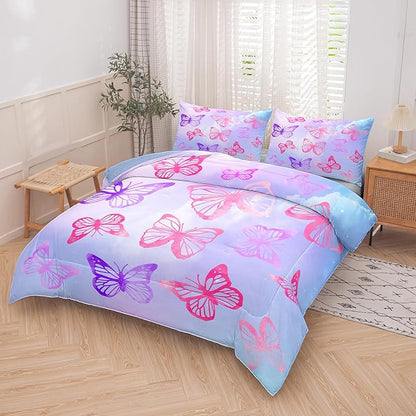 Tailor Shop Butterfly Comforter Sets Full Size,Purple Butterfly Bedding Sets for Girls Kids Teens with 2 Pillowcase…