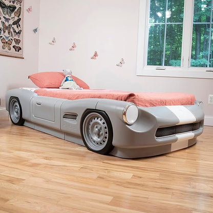 Step2 Roadster Toddler-to-Twin Bed, Crib to Twin Transition Race Car Bed, Adjustable, Ages 3+ Years Old, Easy Assembly, Gray