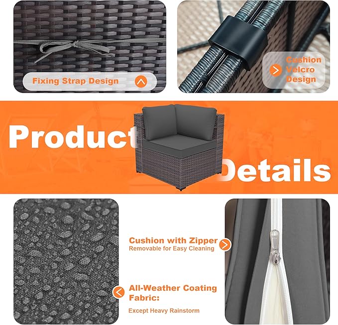 Patio Furniture Set with Fire Pit Table 13-Pieces Outdoor Sectional Furniture Outdoor Rattan Patio Conversation Sets with 43in 55,000 BTU Propane Gas Fire Pit Table Glass Table, Grey