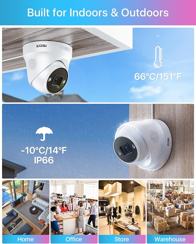 ZOSI 16CH 4K PoE Security Camera System with Person Vehicle Detection,2 Way Audio,Color Night Vision,16Channel 8MP PoE NVR Recorder with 4TB HDD,8pcs 5MP Indoor Outdoor IP Cameras,for 24/7 Recording