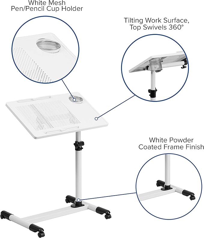 Flash Furniture Macon White Adjustable Height Steel Mobile Computer Desk