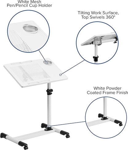 Flash Furniture Macon White Adjustable Height Steel Mobile Computer Desk
