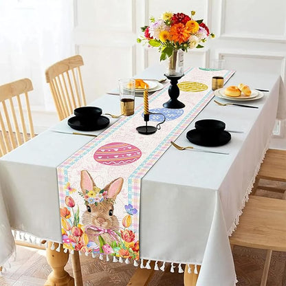 Easter Table Runner 72 Inch Easter Bunny Eggs Table Runner Buffalo Plaid Check Decor for Kitchen Dining Table Home Party Decorations