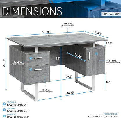 NicBex Laik-DW-00042-DX Desks, 51.25" W x 23.25" D x 29.75" H, Gray
