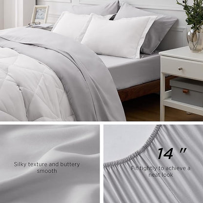 Bedsure White California King Comforter Set - 7 Pieces Reversible Bed Set Bed in a Bag California King with Comforters, Sheets, Pillowcases & Shams, California King Bedding Sets