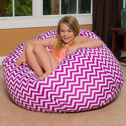 Posh Beanbags Bean Bag Chair, X-Large-48in, Pattern Chevron Purple and White