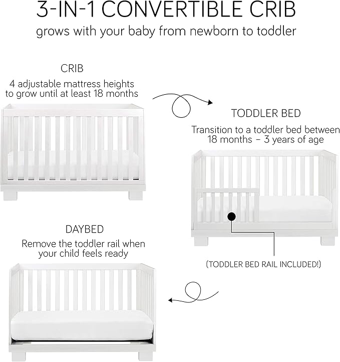Babyletto Modo 3-in-1 Convertible Crib with Toddler Bed Conversion Kit in White, Greenguard Gold Certified