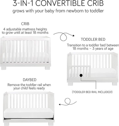 Babyletto Modo 3-in-1 Convertible Crib with Toddler Bed Conversion Kit in White, Greenguard Gold Certified