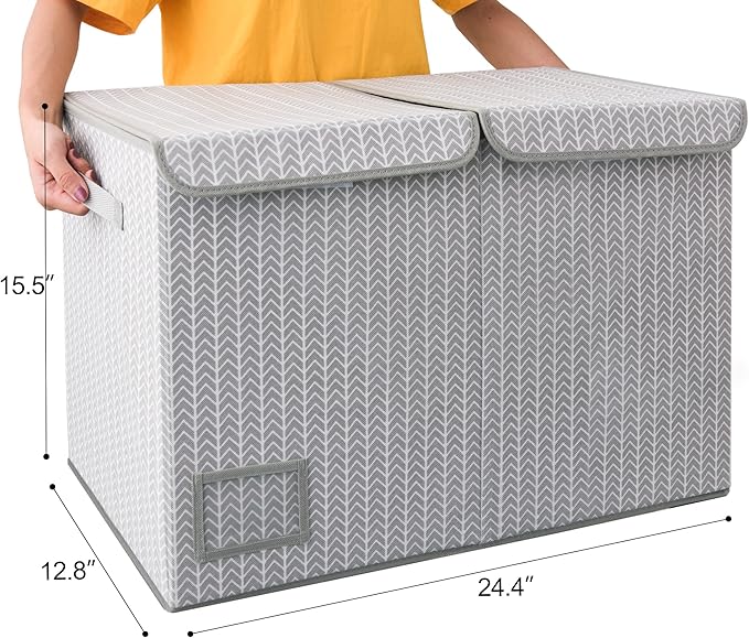 GRANNY SAYS Toy Chest with Lids, Foldable Toy Storage Organizer with Handles, Stuffed Animal Storage for Nursery Room Playroom, Living Room, Large Toy Box for Girls and Boys, Gray/Black