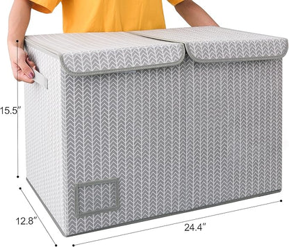 GRANNY SAYS Toy Chest with Lids, Foldable Toy Storage Organizer with Handles, Stuffed Animal Storage for Nursery Room Playroom, Living Room, Large Toy Box for Girls and Boys, Gray/Black