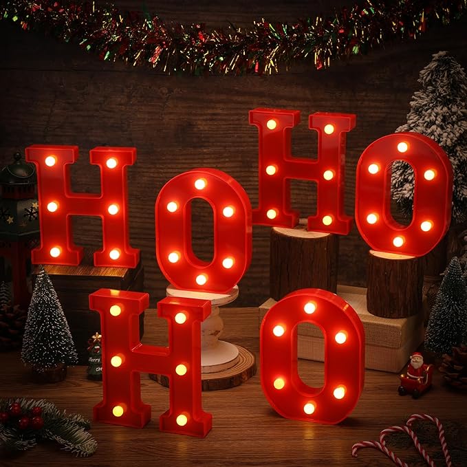 VIHOSE Christmas LED Letter Lights Sign Table Decoration Christmas Light up Letters Battery Powered Letter for Home Bar Christmas Party Bedroom Tabletop Decoration Gift(Ho Ho Ho)