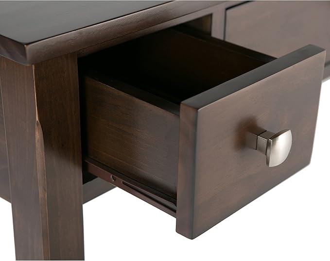 SIMPLIHOME Avalon SOLID WOOD Contemporary 47 Inch Wide Writing Office Desk in Dark Tobacco Brown, For the Office Desk, Writing Table, Workstation and Study Table