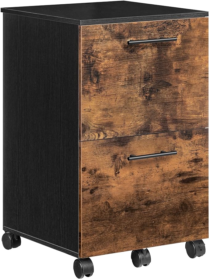 HOOBRO 2 Drawer Mobile File Cabinet, Rolling Printer Stand, Rolling Office Cabinet with 5 Wheels, Wooden Vertical Filing Cabinet fits A4/Letter Size for Home Office, Rustic Brown and Black BF03WJ01G1