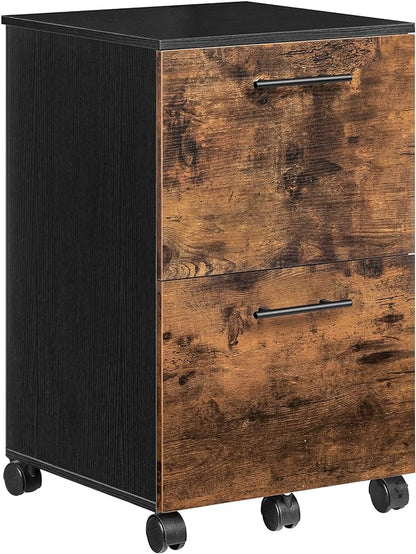 HOOBRO 2 Drawer Mobile File Cabinet, Rolling Printer Stand, Rolling Office Cabinet with 5 Wheels, Wooden Vertical Filing Cabinet fits A4/Letter Size for Home Office, Rustic Brown and Black BF03WJ01G1