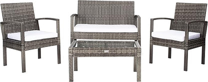 SAFAVIEH Outdoor Collection Bassey Grey Brown/White Cushion 4-Piece Conversation Patio Set PAT7507C