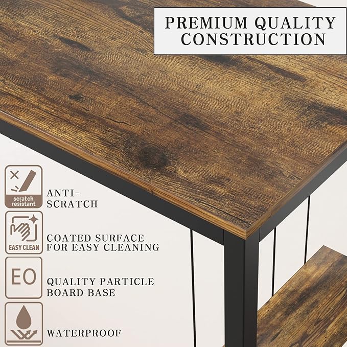 Computer Desk 47" Writing Desk Study Table with CPU Storage Shelf for Home Office, Workstation, Office, Gaming Room- Sturdy Stable Black Metal Frame, Rustic Brown